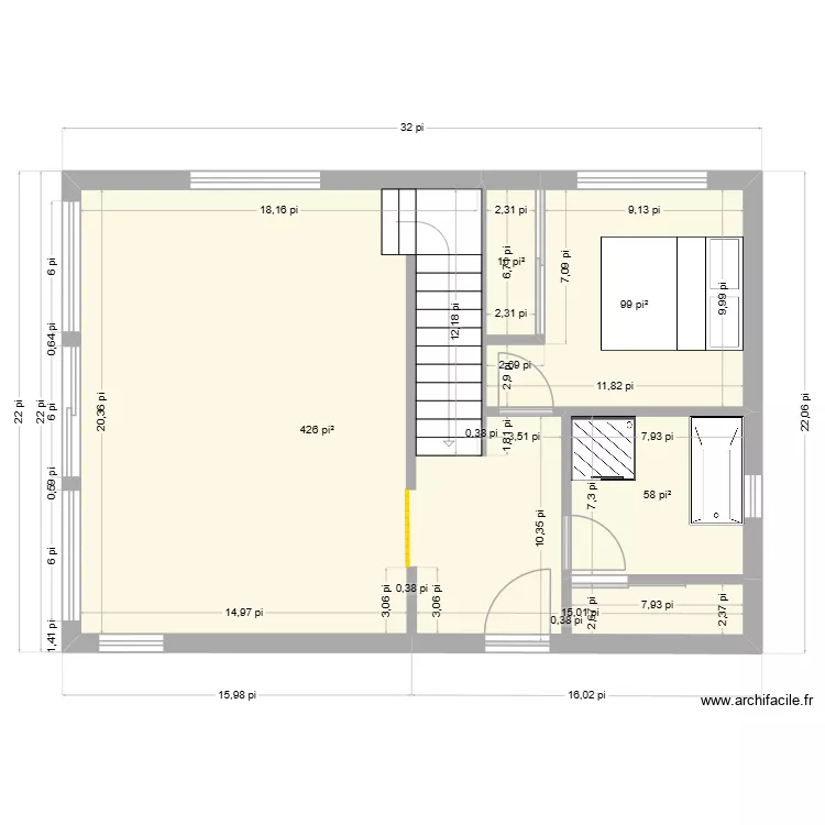 Vava 1. Plan de 4  et 56 m²
