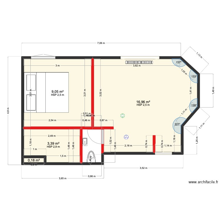 studio 12  allee baratin. Plan de 4 pièces et 30 m2