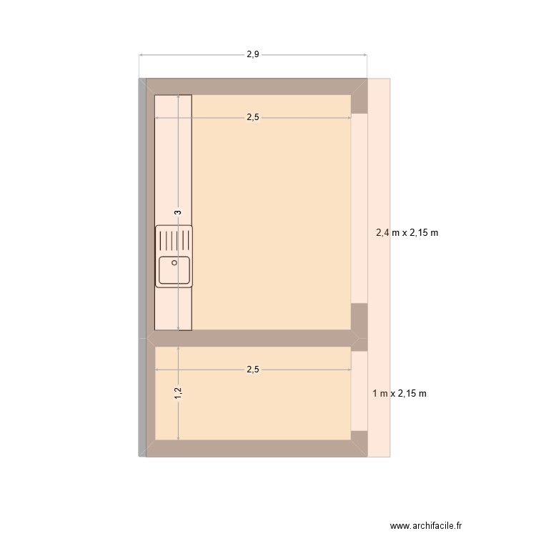 POOL HOUSE. Plan de 2 pièces et 11 m2