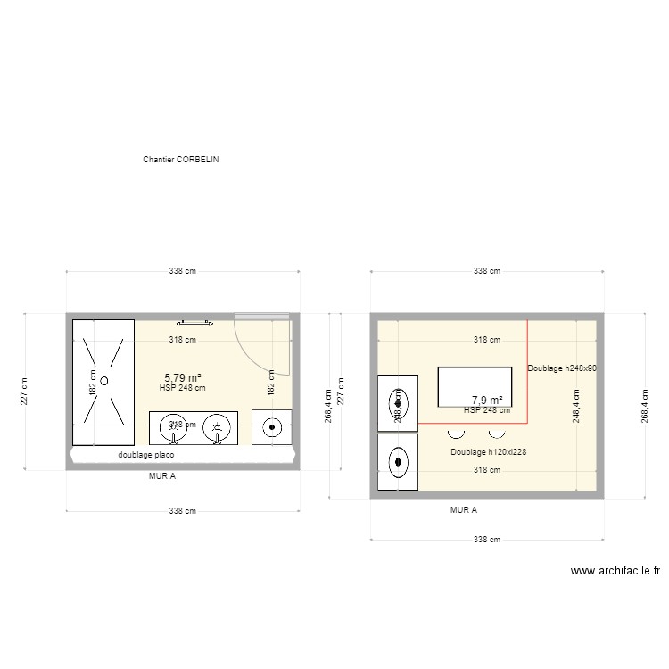 corbelin. Plan de 2 pièces et 14 m2