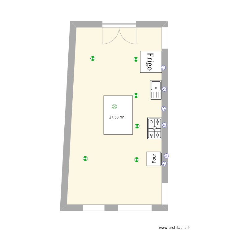 cuisine. Plan de 1 pièce et 28 m2