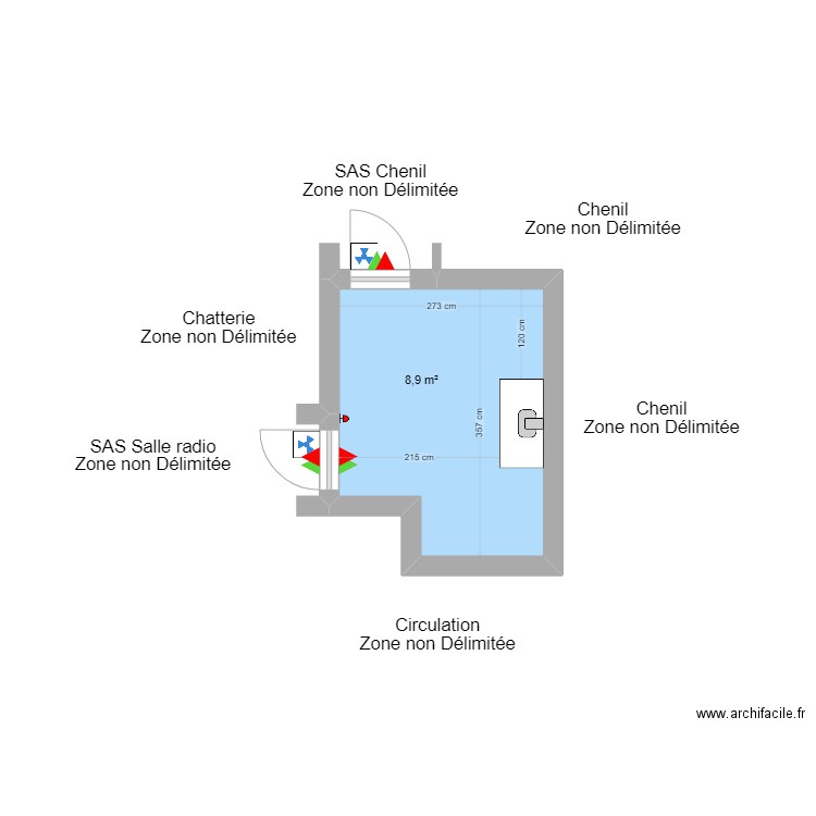 Salle radio OCR VET CHANGE. Plan de 1 pièce et 9 m2