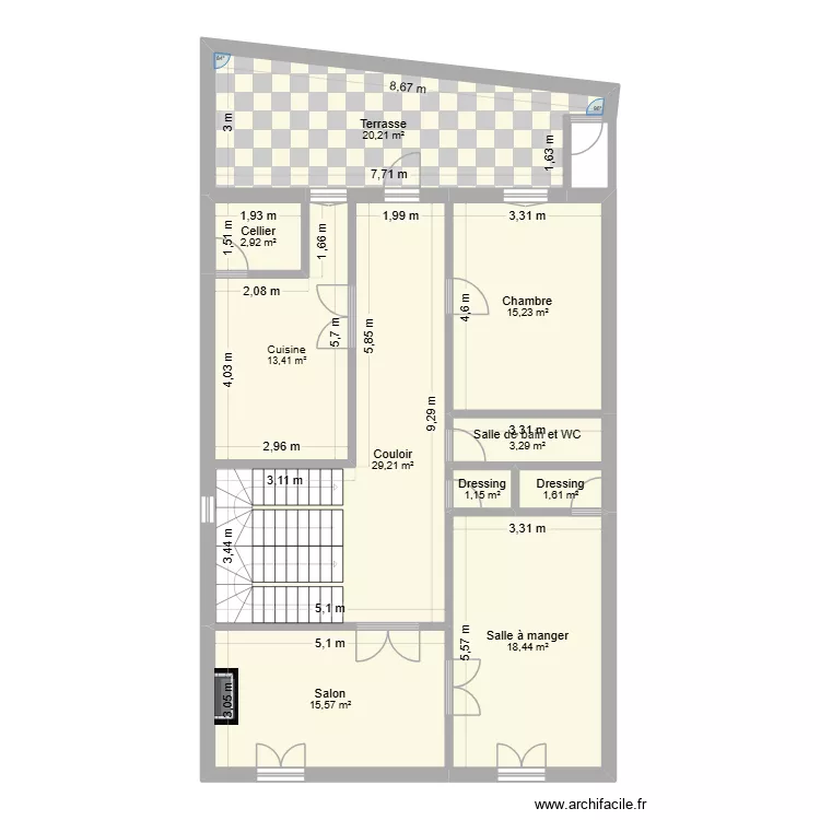 1er &eacute;tage. Plan de 10  et 121 m²