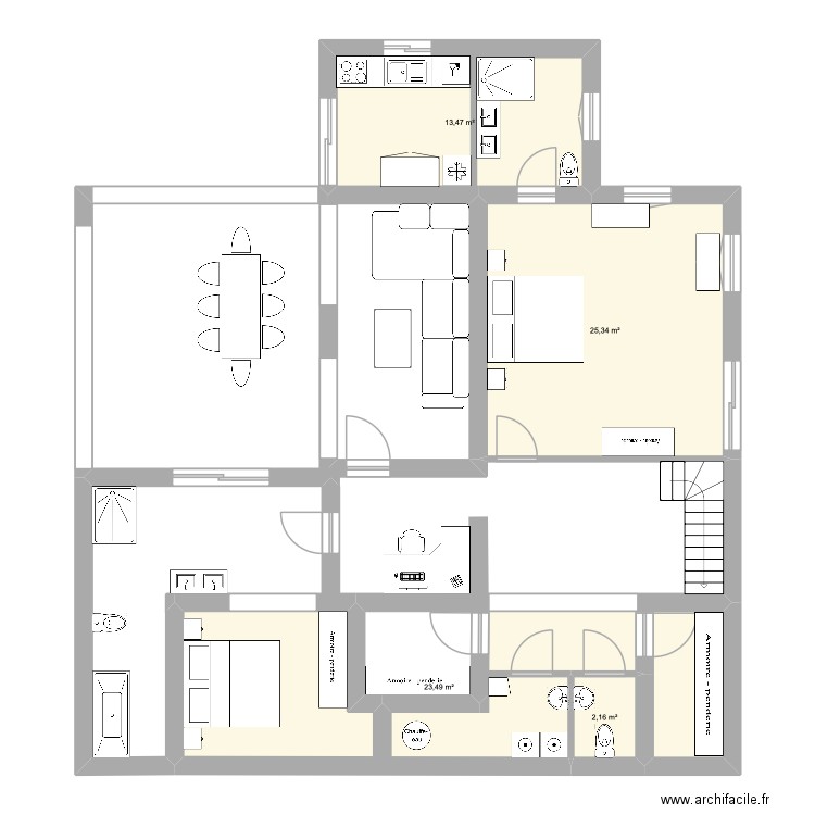 Ambolo Intermédiaire V2. Plan de 4 pièces et 64 m2
