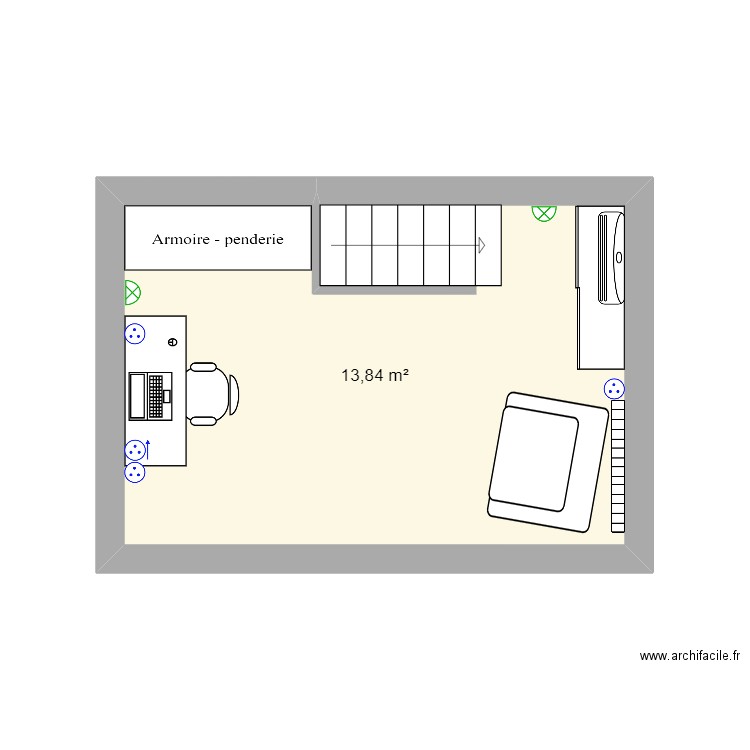 courbon etage. Plan de 1 pièce et 14 m2