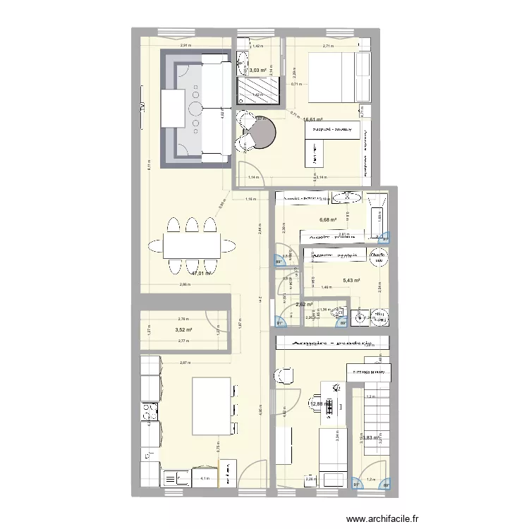 Appartement Reyvroz renov&eacute; avec modif escaliers. Plan de 