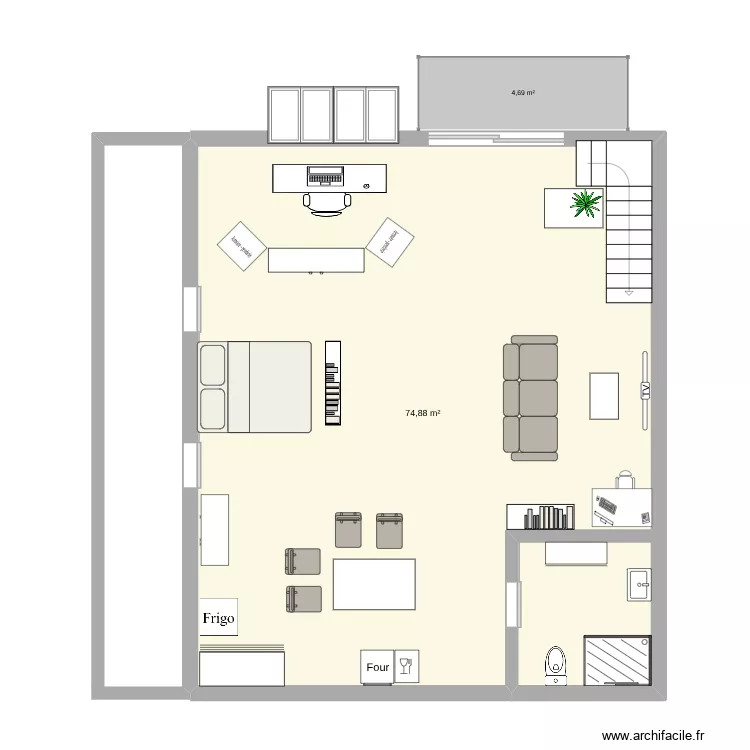 Loft. Plan de 1 Pièce et 75 m² Loft. Plan de 1 Pièce et 75 m²