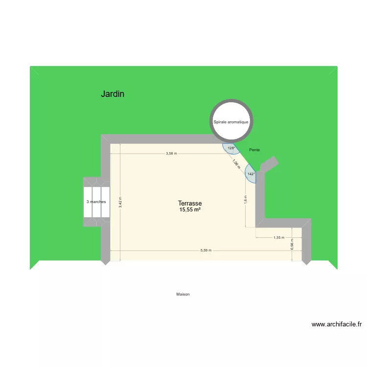 Terrasse. Plan de 4  et 41 m²