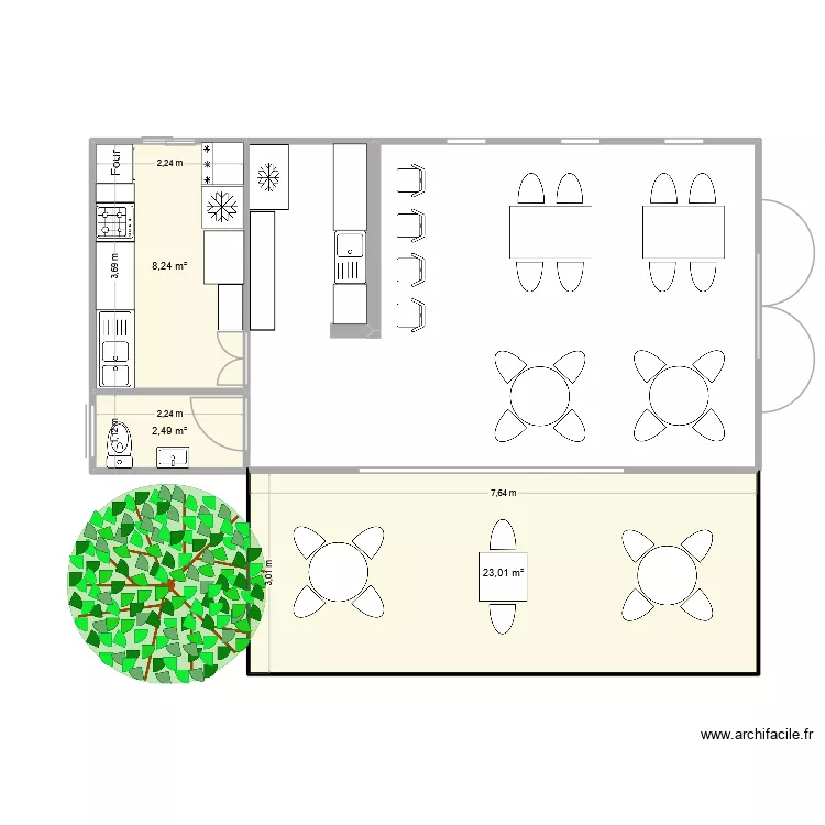 Bar Tapas. Plan de 3  et 34 m²