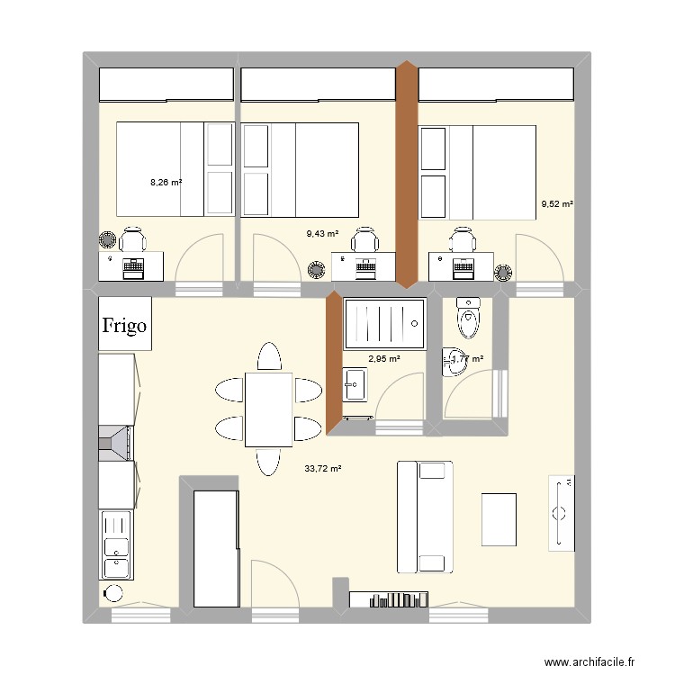 Bourg l'Evêque - Location Longue durée. Plan de 6 pièces et 66 m2