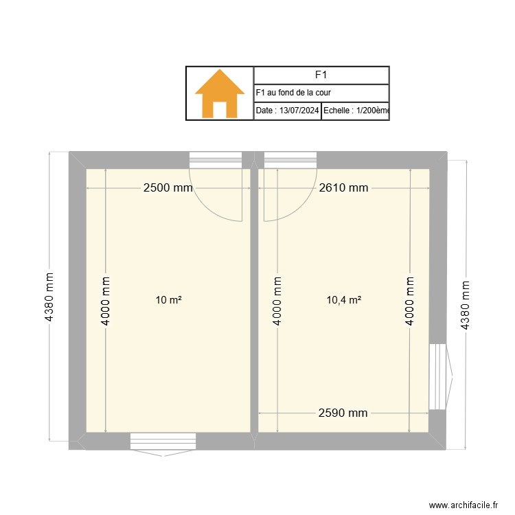 Mezy chambre f3. Plan de 2 pièces et 20 m2