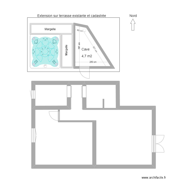 Extension cave 1. Plan de 5 pièces et 14 m2