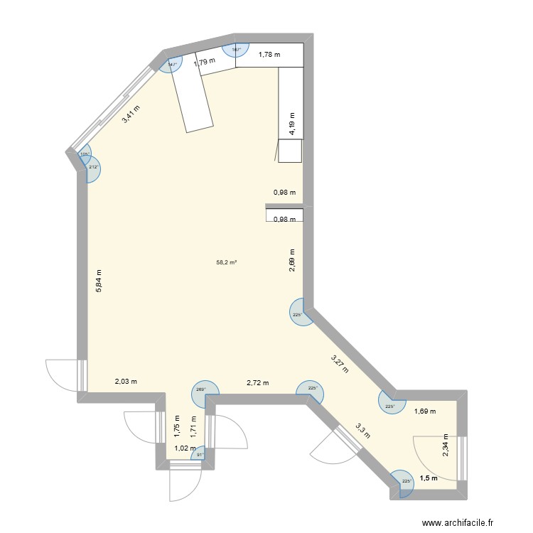 aménagement interieur. Plan de 1 pièce et 58 m2