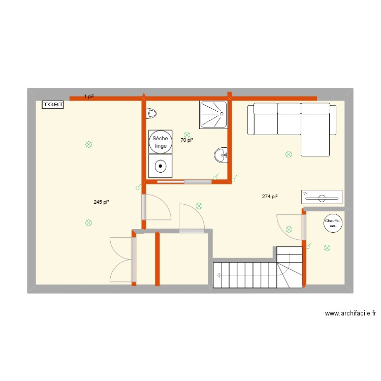 anil. Plan de 4 pièces et 55 m2