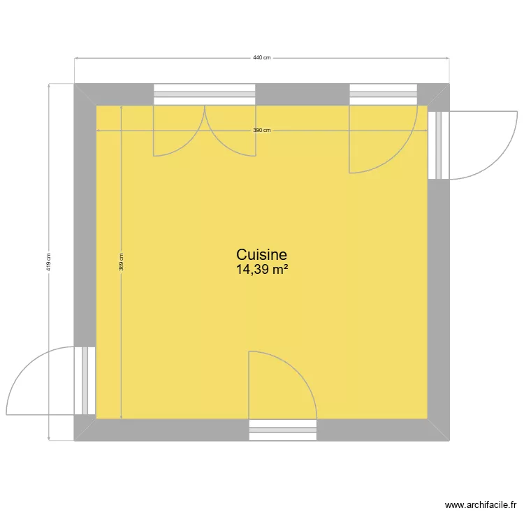 Cuisine Arzon. Plan de 1 pièce et 14 m²