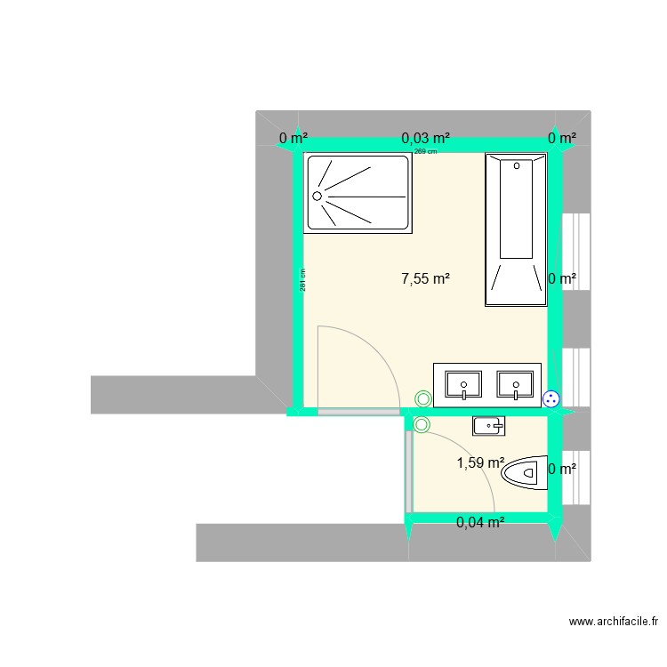 salle de bain WC. Plan de 8 pièces et 9 m2
