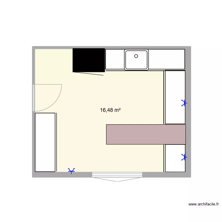 cuisine. Plan de 1  et 16 m²