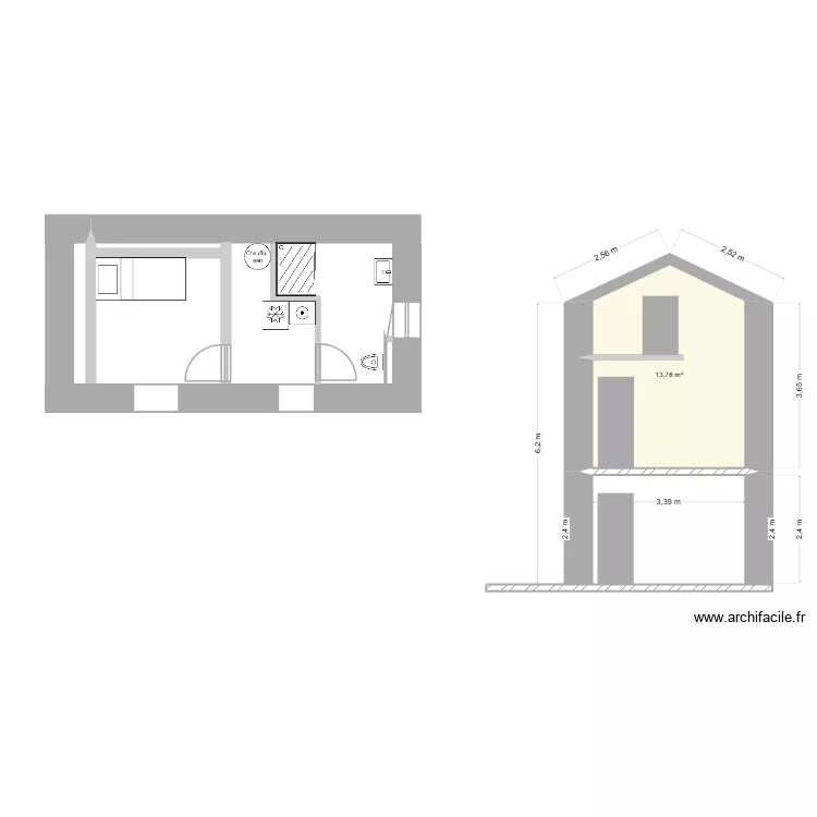 Petite maison. Plan de 1 et 14 m² Petite maison. Plan de 1 et 14 m²