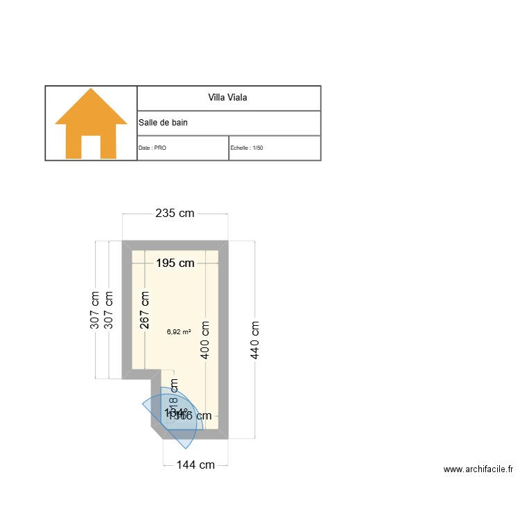 SDB VIALA. Plan de 1 pièce et 7 m2