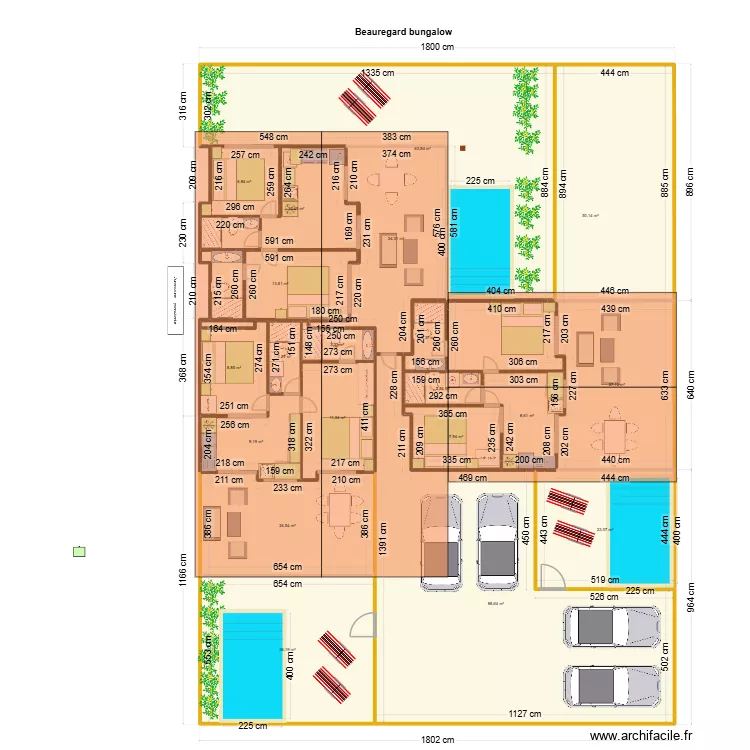 Beauregard bungalow marc pools 3 cont toit. Plan de 20  et 431 m²