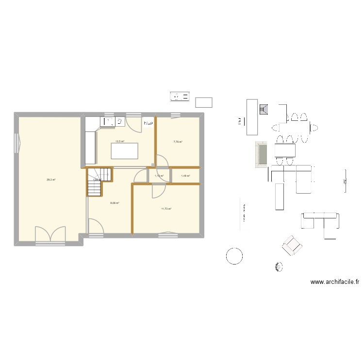 RdcTravaux. Plan de 8 pièces et 75 m2
