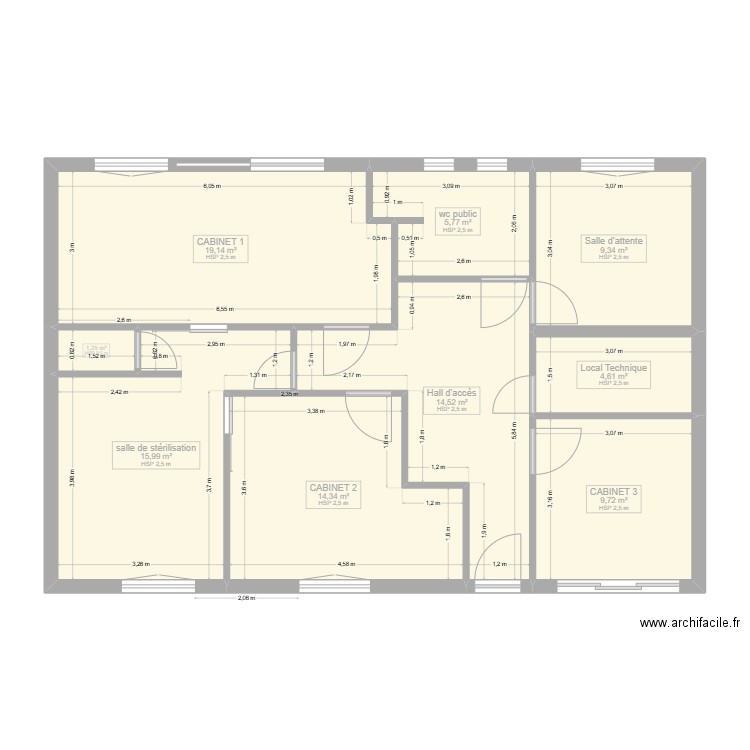 plan pour pose de cloison  après contrôle implantation rail existant. Plan de 9 pièces et 95 m2