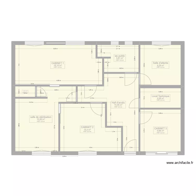 plan pour pose de cloison  apr&egrave;s contr&ocirc;le implantation rail existant. Plan de 