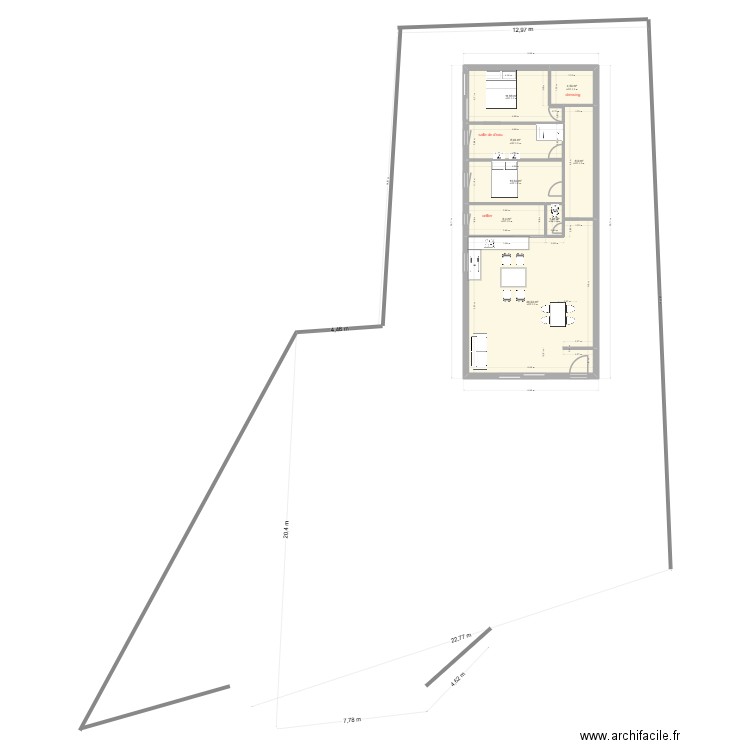 projet maison avec terrain. Plan de 8 pièces et 99 m2
