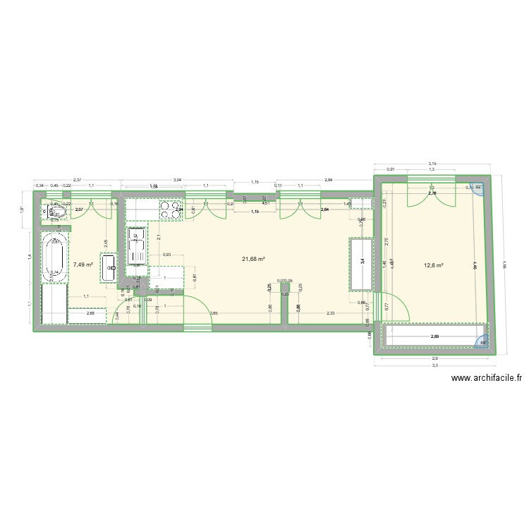 Nice. Plan de 3 pièces et 42 m2