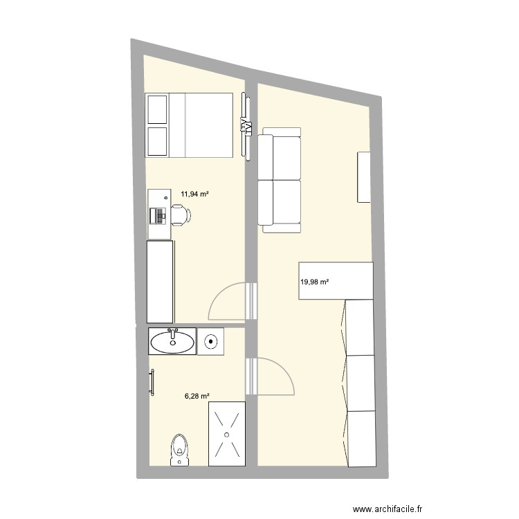 APT RDC. Plan de 3 pièces et 38 m2