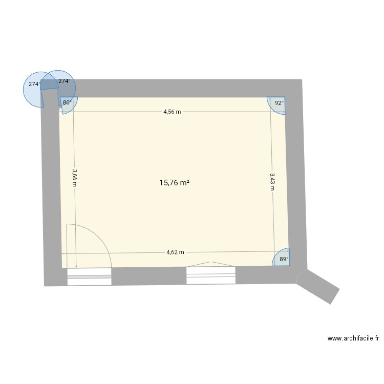 Rdc. Plan de 1 pièce et 16 m2