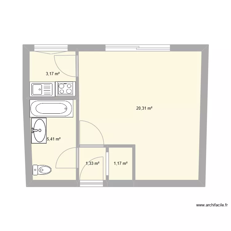 Appt 769 actuel. Plan de 5  et 31 m²