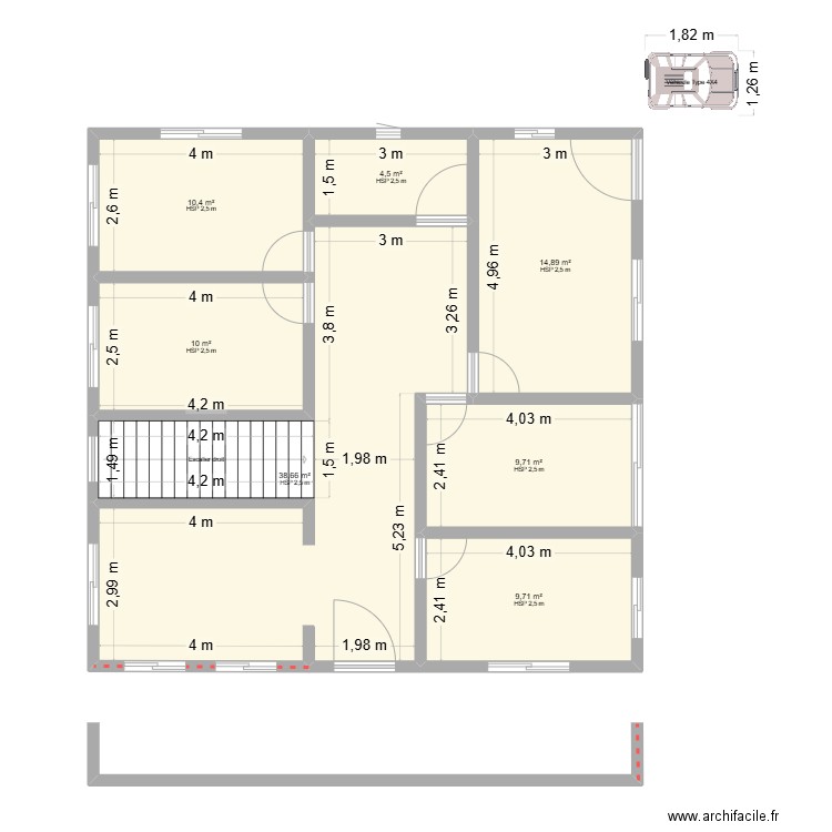 rez de chausse. Plan de 7 pièces et 98 m2