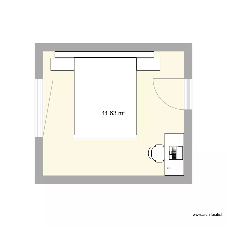 Chambre Dominique. Plan de 1  et 12 m²