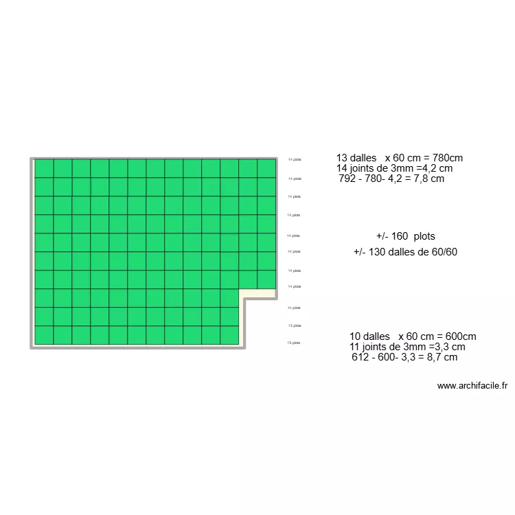 terrasse. Plan de 1  et 46 m²