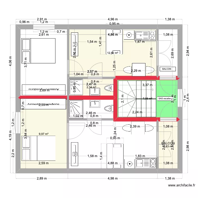 1er Maison2 h&eacute;singue. Plan de 
