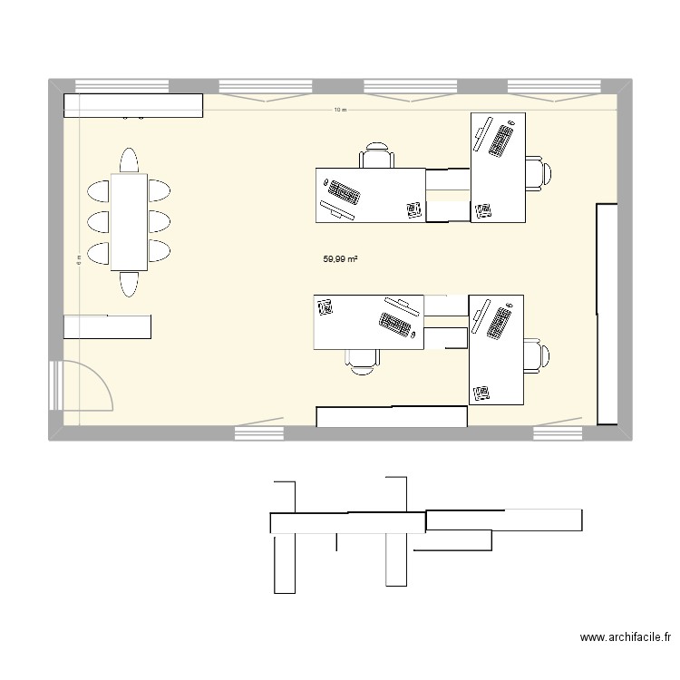 Plan Bureau 3. Plan de 1 pièce et 60 m2