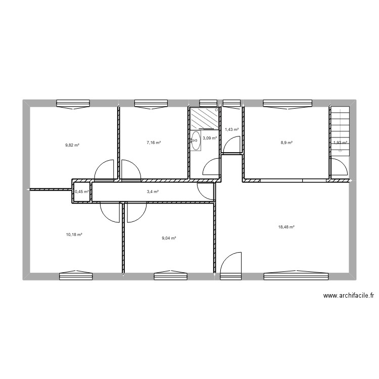 Plouray étage nu. Plan de 11 pièces et 74 m2