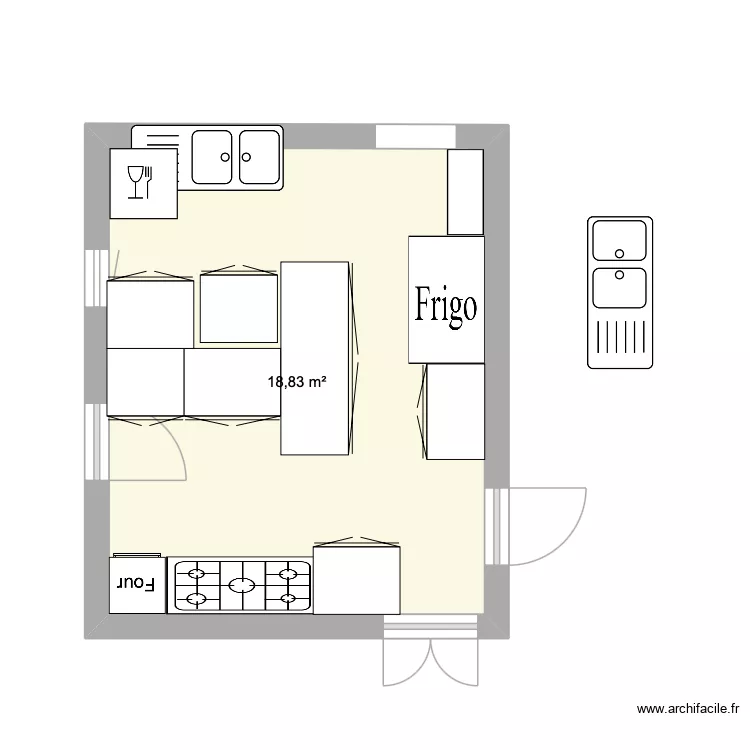 resto cuisine. Plan de 1 et 19 m² resto cuisine. Plan de 1 et 19 m²