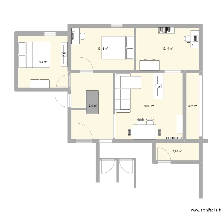 Appart.Lucé. Plan de 7 pièces et 64 m2