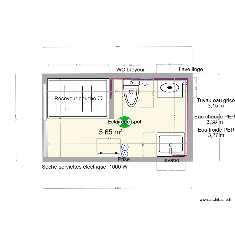 SDB Amrani. Plan de 1 pièce et 6 m² SDB Amrani. Plan de 1 pièce et 6 m²