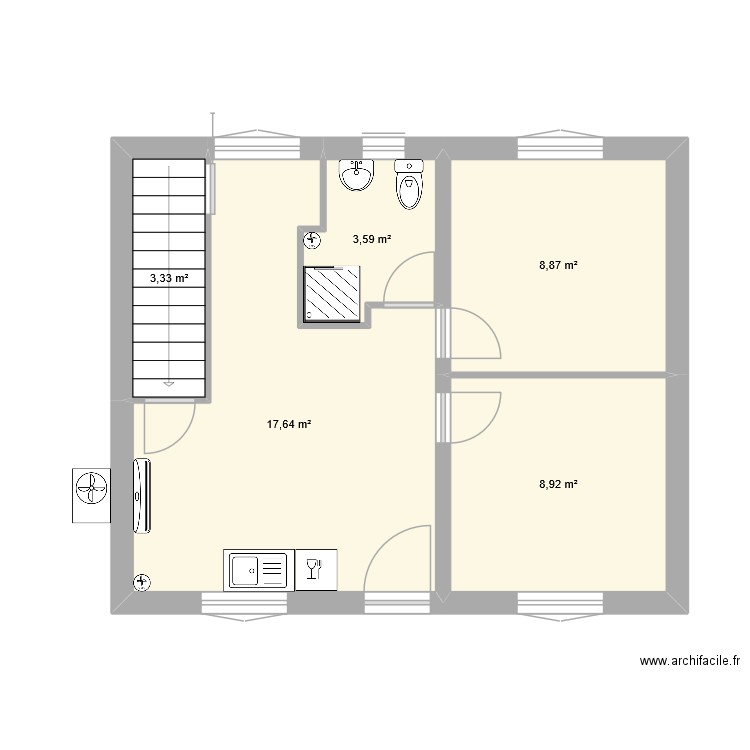 Plan maison de l'amour. Plan de 5 pièces et 42 m2