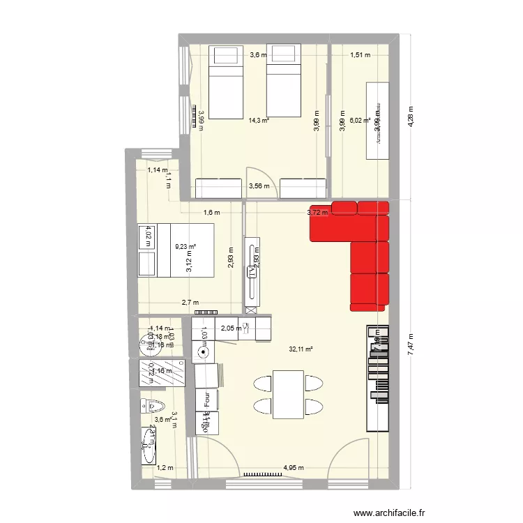 Rez-de-Chaussé - Appartement - proposition 2. Plan de 6 et 66 m² Rez-de-Chaussé - Appartement - proposition 2. Plan de 6 et 66 m²