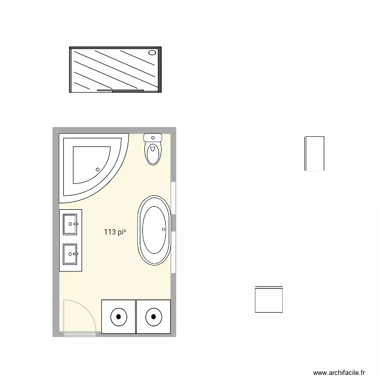 Salle de bain douche en coin. Plan de 
