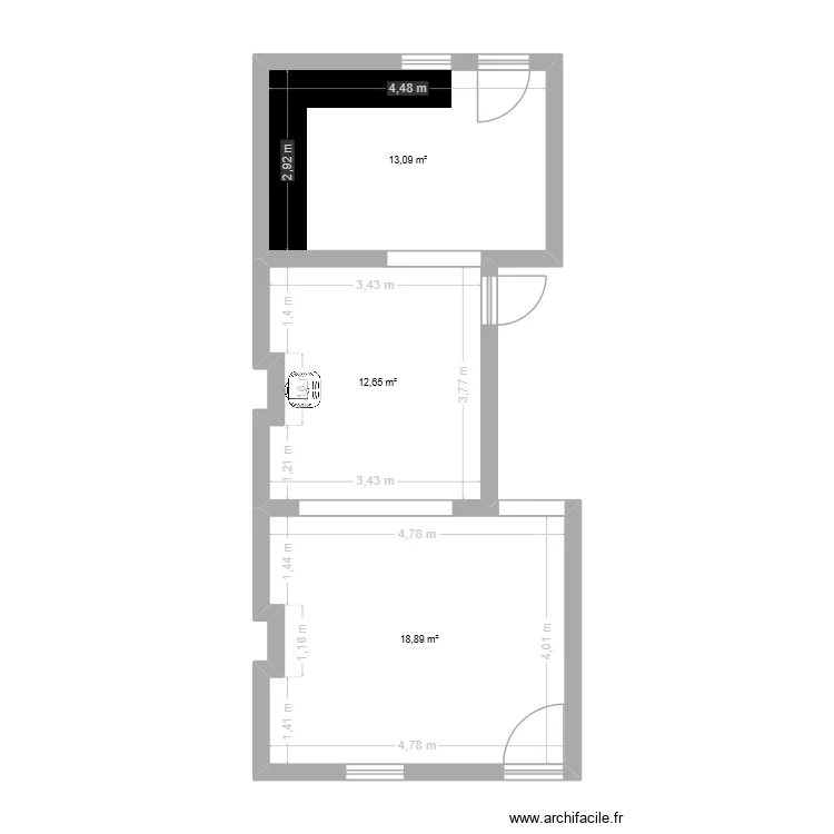 1er. Plan de 3  et 45 m²