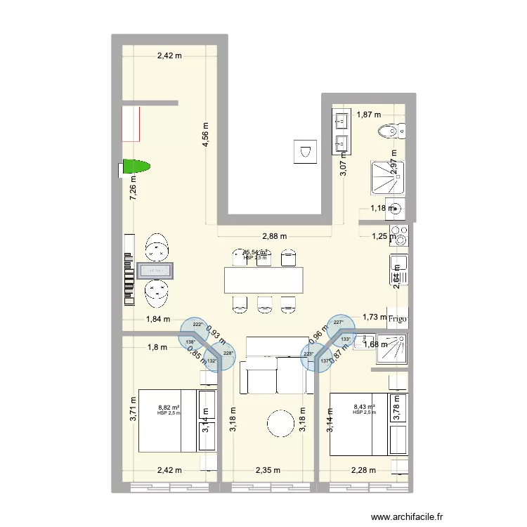APPARTEMENT PARIS TER. Plan de 3  et 63 m²