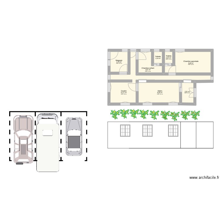 Maison. Plan de 8 pièces et 41 m2