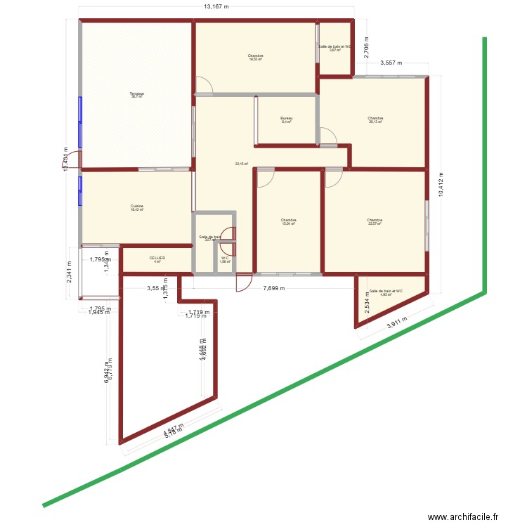 MAISON PRINCIPALE. Plan de 13 pièces et 179 m2