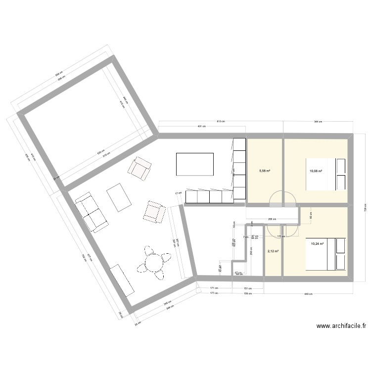 PLAN NIVEAU  1  extension BIS. Plan de 4 pièces et 28 m2