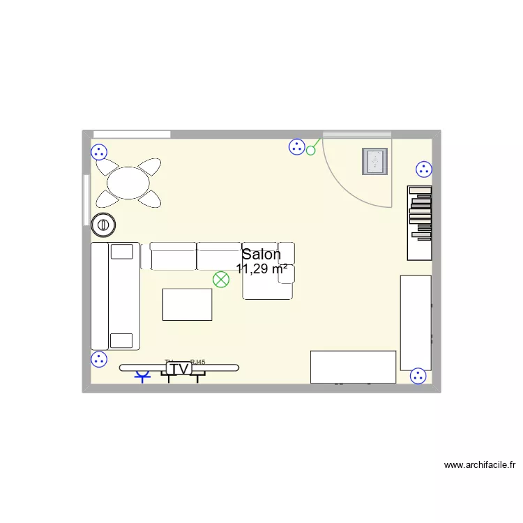 salon isaac. Plan de 1  et 11 m²